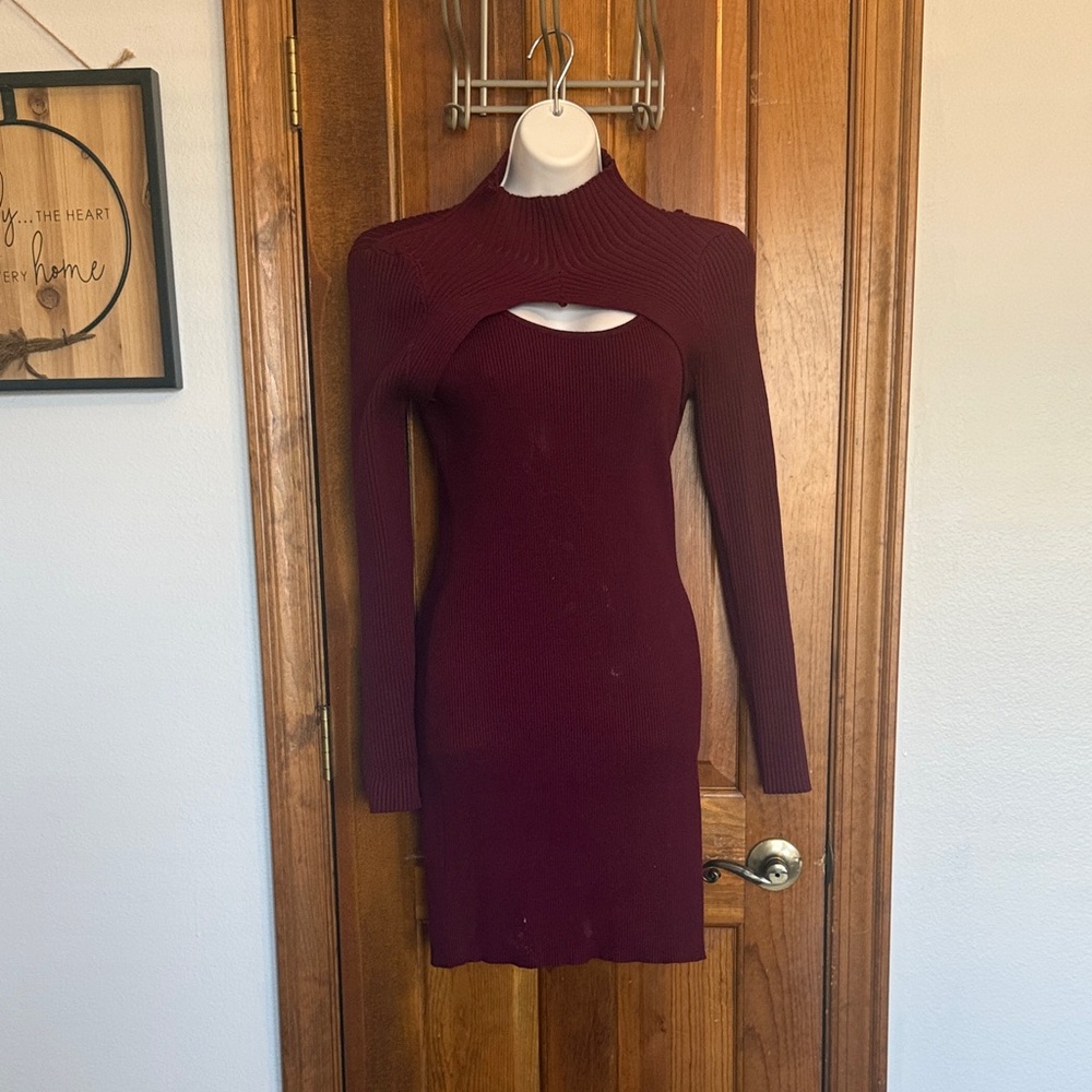 Chic Long Sleeve Burgundy Dress